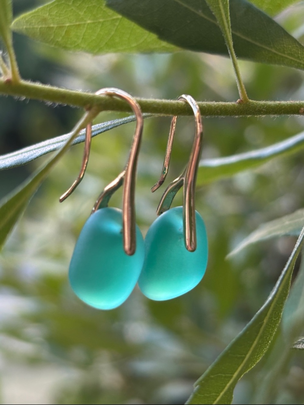 Teal Green Sea Glass Drop Earrings